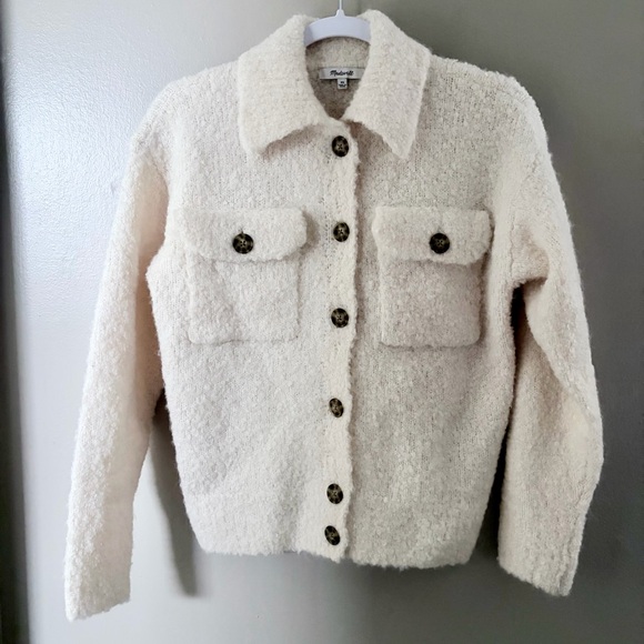 Madewell Jill Bouclé-Knit Sweater Jacket in Alabaster Ivory XS - Picture 2 of 9